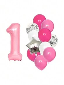 13pcs Aluminum Digital Latex Balloons Number Combination, Birthday Party Decoration Balloons, Home Decoration Balloons - Pink - View 6