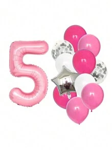 13pcs Aluminum Digital Latex Balloons Number Combination, Birthday Party Decoration Balloons, Home Decoration Balloons - Pink - View 10