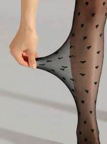 1 Pair Women Heart Pattern Lightweight Pantyhose, Sexy Gothic Style White-Black-Red, Skinny Stockings, Suitable For Festivals, Parties, Performances, Valentine's Day Dates, Everyday Wear Valentines - Black - View 5