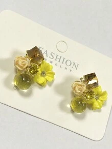 1 对复古风格紫水晶花卉耳坠，优雅耳钉，适合女士 - 黃色 - 查看 2