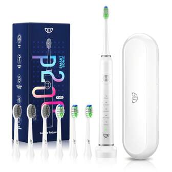 Cepillos de dientes eléctricos sónicos para adultos: cepillos de dientes eléctricos recargables JTF con 6 cabezales de cepillo, 5 modos de limpieza, una carga durante 60 días de larga duración, estuche de viaje