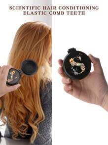 1 buah Sisir Mini Eksklusif Pernikahan Motif Bunga 26 Huruf yang Lucu, Sisir Mini Bantalan Udara yang Ringkas dan Portabel dengan Pijat Kantung Udara Lipat, Cermin Terintegrasi, Penting untuk Perjalanan dan Berkemah - Hitam - View 3