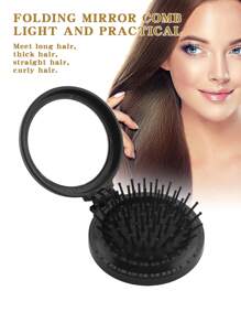 1 buah Sisir Mini Eksklusif Pernikahan Motif Bunga 26 Huruf yang Lucu, Sisir Mini Bantalan Udara yang Ringkas dan Portabel dengan Pijat Kantung Udara Lipat, Cermin Terintegrasi, Penting untuk Perjalanan dan Berkemah - Hitam - View 8