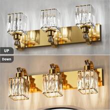 Modern Crystal Bathroom Vanity Lights - Luxurious Gold Finish With K9 Crystal Lampshades - 3 ánh sáng - Xem 6