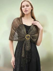 1 件女士新款金银线新娘伴娘婚礼派对礼服围巾披肩带胸针 - 彩色 - 查看 12