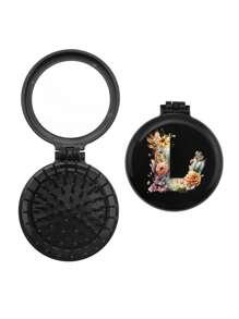 1 buah Sisir Mini Eksklusif Pernikahan Motif Bunga 26 Huruf yang Lucu, Sisir Mini Bantalan Udara yang Ringkas dan Portabel dengan Pijat Kantung Udara Lipat, Cermin Terintegrasi, Penting untuk Perjalanan dan Berkemah - Hitam - View 16