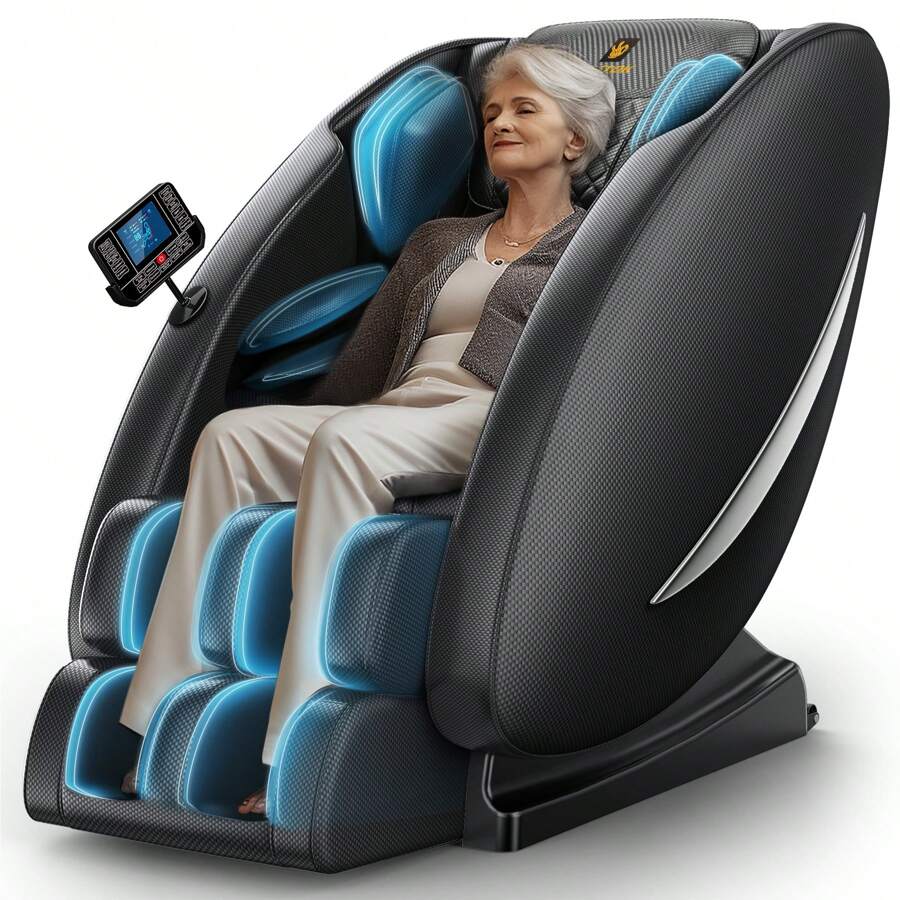 BILITOK Massage Chair Recliner With Zero Gravity, Full Body Massage Chair With Heating, Bluetooth Speaker, Airbags, Foot Roller, Touch Screen, Space-Saving For Office,Faux Leather (Black) - Black - View 1