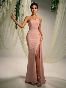 AOSHABABI 女士西瓜粉色露肩侧开衩露背拉链正式长裙（缀饰），适合所有正式场合、音乐节、联欢晚会、婚礼、节日派对、舞会、鸡尾酒会、约会、度假和伴娘、派对礼服、礼服、晚会、婚礼宾客