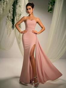 AOSHABABI 女士西瓜粉色露肩侧开衩露背拉链正式长裙（缀饰），适合所有正式场合、音乐节、联欢晚会、婚礼、节日派对、舞会、鸡尾酒会、约会、度假和伴娘、派对礼服、礼服、晚会、婚礼宾客