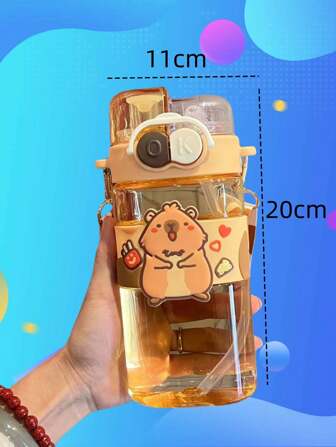 2025 Nuevo diseño Taza de doble pared con estampado para niños con pajita, taza ovalada de plástico linda para niñas