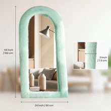 Melodieux Full Length Mirror 63"X24" Free Standing Furry Floor Mirror Chic  Faux Fur Framed Wall Mounted Full Body Mirror Leaning Hanging Wall Mirror For Bedroom Entrance