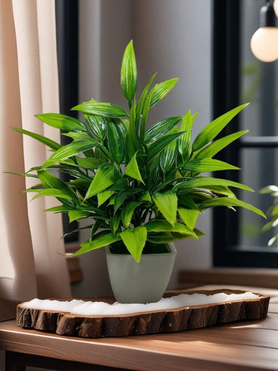 Artificial Lush Green Bamboo, Evergreen Bonsai Plant With White Square Mini Planter, Valentine Day, Gift Gifts Birthday Graduation - Green - View 1