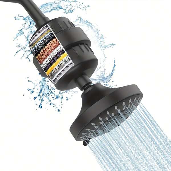 1 set de filtre de tête de douche en 15 étapes, offrant 5 modes de débit d'eau pour une expérience de bain ultime. Filtre les substances nocives de l'eau dure, améliorant le bien-être global. Accessoire de salle de bain - sans électricité nécessaire - article essentiel pour la maison