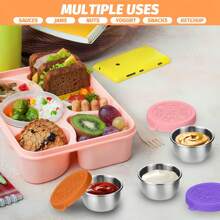 6pcs/1pc 304 Stainless Steel Condiment Dishes, 1.5oz Airtight Sauce Cups With Lids, Leak-Proof Salad Dip Dressing Bowls For Picnics, Kitchen, Christmas Gift,School Supplies