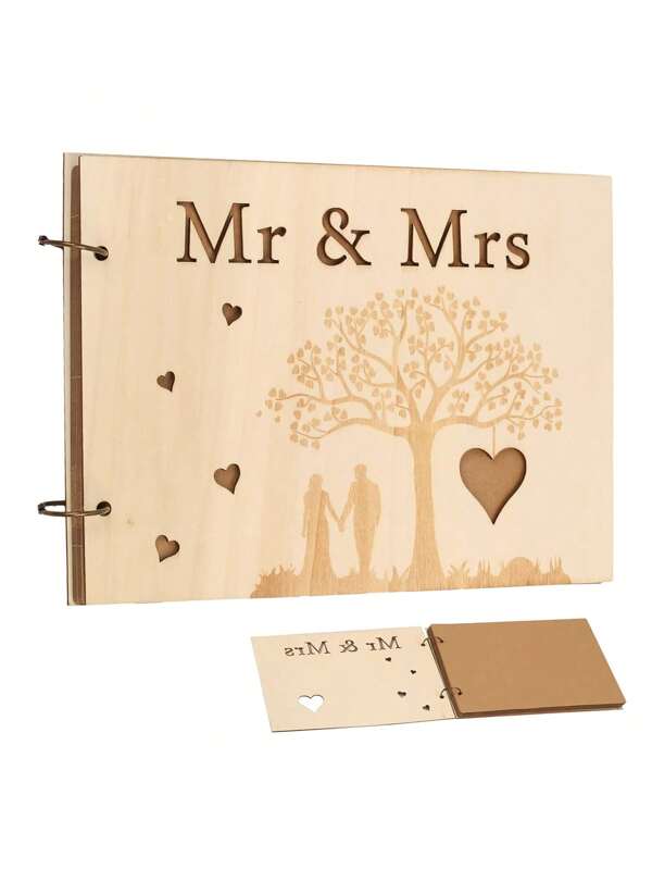 1pc Wooden Wedding Guestbook Mr Mrs Message Rustic Register Guestbook Login Wedding List Guestbook For Wedding Reception Engagement Anniversary Birthday Keepsake Gift,Wedding Book Memories