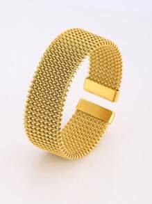 1 pièce Bracelet en acier inoxydable, bracelet tressé large, convient aux hommes et aux femmes pour un port quotidien, une tenue de soirée et en cadeau. - bracelet large tressé - Voir 7