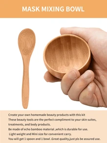 2 Pieces Bamboo Mask Bowl Set: Mini Mask Mixing Bowl, DIY Mask Tool Bowl And Spoon - Multicolor - View 3