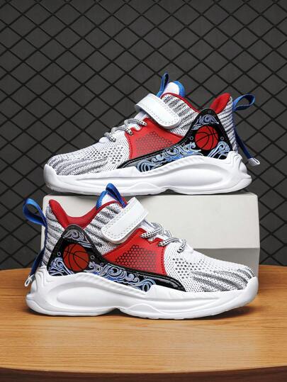 Kids' Colorblock Fashionable Basketball Shoes, Lightweight Breathable Upper, Non-Slip Painted Outsole, Suitable For Daily Wear, P.E. Class, Basketball Sports