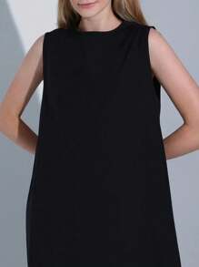 Casual Minimalist Sleeveless Crew Neck Black Bodycon Midi Dress - Black - View 4