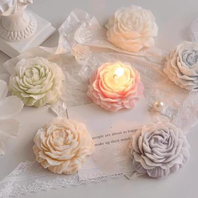 1pc Handmade Peony Scented Soy Wax Candle, Made Of Natural Soy Wax, Ideal For Room Decor, Dining Table Centerpiece, Party, Wedding, And Mother's Day Gift