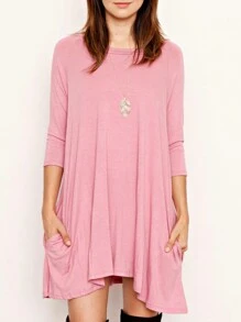 Boho Retro Solid Rayon Cool  Color Mini Dress Short Sleeves Grey Charcoal Olive Navy Small To 3XL Plus Curvy - 藕粉色 - 查看 1