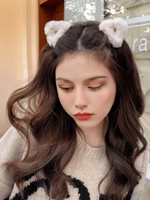 2 pièces Pinces à cheveux avec oreilles de chat pelucheuses et mignonnes pour femmes, pinces à cheveux pour mèches latérales et cheveux rebelles, accessoires capillaires, pince à cheveux pour la Saint-Valentin, pinces à cheveux, serre-tête, clip attrapeur de cheveux