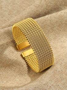 1 pièce Bracelet en acier inoxydable, bracelet tressé large, convient aux hommes et aux femmes pour un port quotidien, une tenue de soirée et en cadeau. - bracelet large tressé - Voir 9