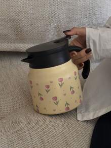 1 pezzo Teiera in acciaio inossidabile con doppia parete, da 800ml, con motivo a tulipani rosa, adatta per ufficio, ristorante, all'aperto, scuola ecc. Ottimo regalo per Natale, San Valentino, Festa della mamma, Ritorno a scuola