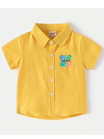 男孩恐龙印花短袖休闲衬衫，夏季