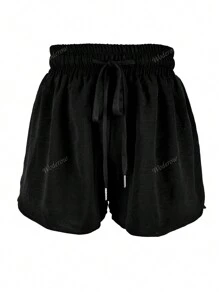 Women Casual Solid Color Elastic Waist Shorts