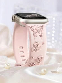 Pulseira de silicone esportiva à prova d'água com estampa floral 3D gravada compatível com 49 mm, 46 mm, 45 mm, 44 mm, 42 mm, 41 mm, 40 mm e 38 mm, pulseira de substituição compatível com série 10, 9, 8, 7, 6, 5, 4, 3, 2, 1 SE para mulheres