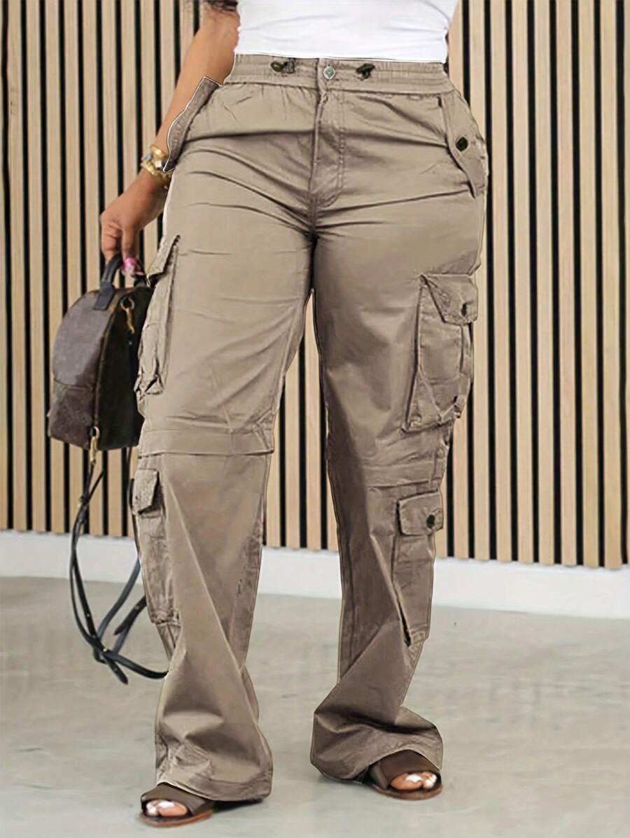 Chicsale Womens Cargo Pants With Large Pockets Streetwear Style Comfortable Fit And Versatile Design Ideal For Casual Outings And Everyday Wear Perfect For Fashion Forward Women - Màu Khaki - Xem 1