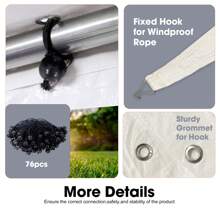 Durable Waterproof UV Protected Canopy Cover For 12x20ft Carport With 76 Elastic Buckles - Frame Not Included - Grey