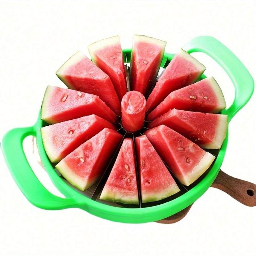 Easy-Grip Stainless Steel Watermelon Slicer - Large Manual Cutter For Perfect Cantaloupe & Watermelon Slices, Ideal For Home And Restaurant Use - Fluorescent Green - View 1