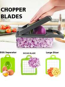 16 pièces Kit de trancheuse à légumes complet, Hachoir multifonction de cuisine, Préparateur de salade, Râpe manuelle à légumes avec récipient, Lames interchangeables pour oignon, pomme de terre, Ustensiles de cuisine, Accessoires de cuisine, Idéal pour les fêtes, les vacances, les anniversaires