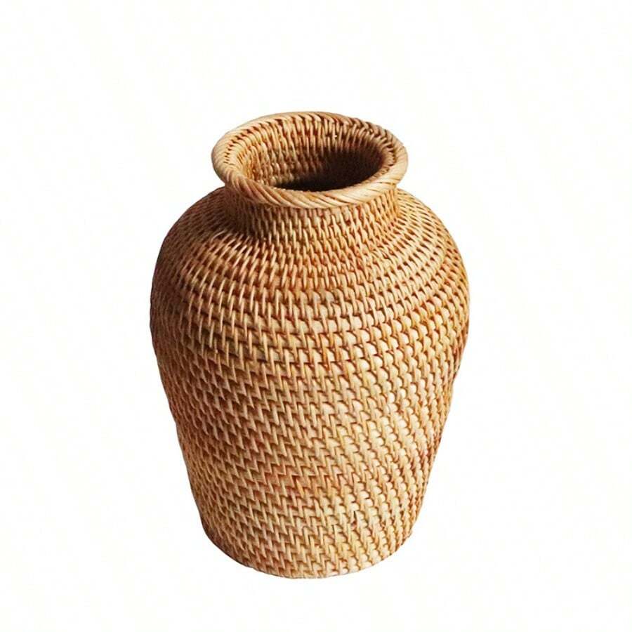 Flower Vase Basket Rattan Woven Wicker Pot Seagrass Vases Farmhouse Planter Tall Container Holder Decor Rustic Storage Floral - Wood color - View 1