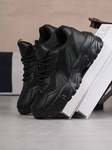 Nuevas zapatillas de moda con suela gruesa, zapatillas gruesas de estilo de tendencia, zapatos casuales versátiles con cordones, cómodos zapatos de alta resistencia al desgaste y talla grande para damas en el comercio transfronterizo - Negro - Ver 7