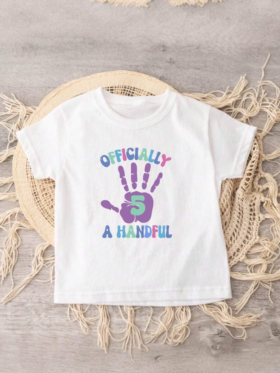 Officially A Handful Birthday Shirt, Girls 5th Birthday Shirt, Girls Fifth Birthday, Birthday Shirt For 5 Year Old, Birthday Party Shirts TX-263 - White - View 1