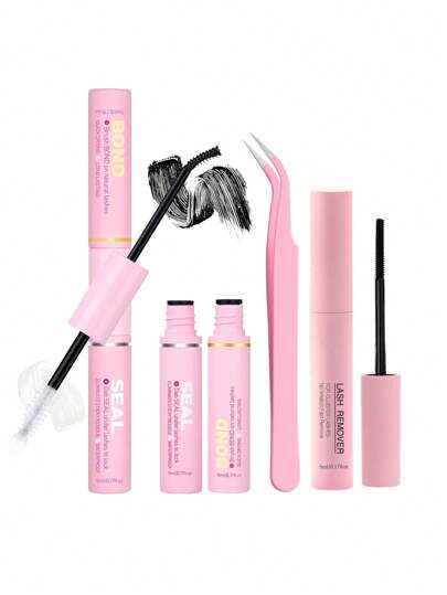 2 合 1 睫毛胶套装 簇状睫毛粘合和密封（5ML+5ML）、镊子、卸妆胶（5ML）、用于单根睫毛延长的睫毛簇状胶、强力定型单根睫毛胶、单根睫毛胶、睫毛膏，适合居家个人化妆使用