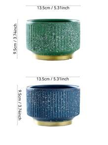 INS Nordic Vertical Striped Ceramic Planter, Lightweight Luxury Minimalist, Green Plant Flower Pot, Large Diameter, Succulent, Philodendron, Rose Decor Flower Pot, Blue & Green
