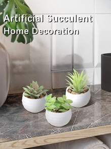 3pcs/Set Artificial Succulent Plants, Green Succulents With White And Black Pots, Decorative For Spring/Summer, Valentine's Day Gift, Artificial Plants, Potted Plants, PE Material, Tabletop Decor, Home Decor, Garden Decor, Dorm/Office Decor, Outdoor Events/Parties, Hotel/Restaurant/Bedroom/Wedding Decoration, Year-Round Decor, Green Decor Gifts Birthday Graduation