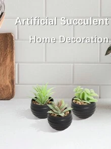 3pcs/Set Artificial Succulent Plants, Green Succulents With White And Black Pots, Decorative For Spring/Summer, Valentine's Day Gift, Artificial Plants, Potted Plants, PE Material, Tabletop Decor, Home Decor, Garden Decor, Dorm/Office Decor, Outdoor Events/Parties, Hotel/Restaurant/Bedroom/Wedding Decoration, Year-Round Decor, Green Decor Gifts Birthday Graduation