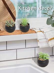 3pcs/Set Artificial Succulent Plants, Green Succulents With White And Black Pots, Decorative For Spring/Summer, Valentine's Day Gift, Artificial Plants, Potted Plants, PE Material, Tabletop Decor, Home Decor, Garden Decor, Dorm/Office Decor, Outdoor Events/Parties, Hotel/Restaurant/Bedroom/Wedding Decoration, Year-Round Decor, Green Decor Gifts Birthday Graduation