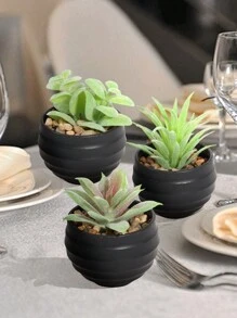 3pcs/Set Artificial Succulent Plants, Green Succulents With White And Black Pots, Decorative For Spring/Summer, Valentine's Day Gift, Artificial Plants, Potted Plants, PE Material, Tabletop Decor, Home Decor, Garden Decor, Dorm/Office Decor, Outdoor Events/Parties, Hotel/Restaurant/Bedroom/Wedding Decoration, Year-Round Decor, Green Decor Gifts Birthday Graduation