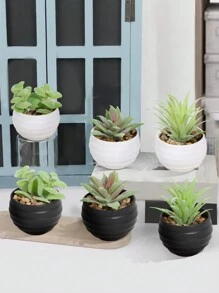 3pcs/Set Artificial Succulent Plants, Green Succulents With White And Black Pots, Decorative For Spring/Summer, Valentine's Day Gift, Artificial Plants, Potted Plants, PE Material, Tabletop Decor, Home Decor, Garden Decor, Dorm/Office Decor, Outdoor Events/Parties, Hotel/Restaurant/Bedroom/Wedding Decoration, Year-Round Decor, Green Decor Gifts Birthday Graduation