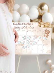 宝宝出生日期派对游戏熊海报熊贴纸到期日日历标志男孩或女孩性别揭示家庭派对氛围装饰道具