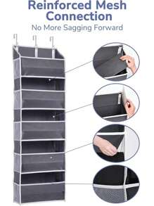 1 Túi đựng đồ treo cửa có 5 ngăn lớn và 10 ngăn lưới bên hông, sức chứa 44lbs, túi treo có cửa sổ trong suốt, thích hợp để đựng đồ chơi trẻ em, giày dép, tã bỉm, màu xám đậm, 5 ngăn, họa tiết trái tim, thích hợp cho ngày Valentine. - Xám - Xem 3