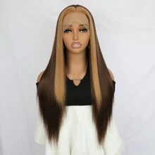 26Inch Gorgeous Pre Plucked Glueless Long Straight Synthetic HD Lace Wigs Blonde Skunk Stripe Hair Wig Heat Resistant Synthetic Lace Front Wigs For Fashion Women Girls 13x4 Lace Wig Party Cosplay Daily Wear