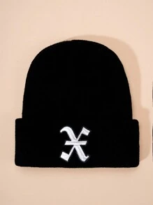 1 件哥特式刺绣 26 个英文字母儿童针织帽，男孩/女孩户外保暖休闲无檐小便帽，适合日常穿着，冬季服装 - 黑色 - 查看 53