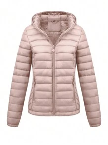 Risissida Women's Minimalist Outdoor Jacket For Fall, With Hood And Pockets, Suitable For Commuting And Leisure Winter Coat Women - Baby Pink - View 3